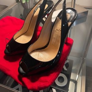 Black Patent leather open toe Christian Louboutin pumps 36